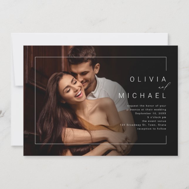 Moderne, schicke und minimalistische Foto-Hochzeit Einladung (Vorderseite)