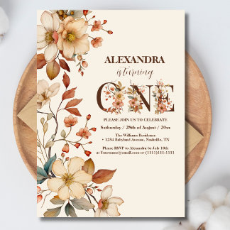 Moderne schicke Wildblume Drehbuch 1. Geburtstag Einladung