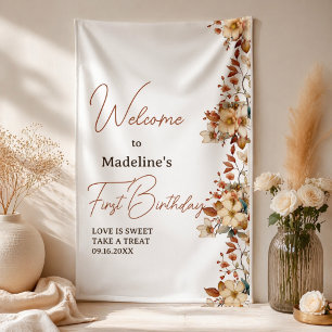 Moderne Schicke Wildblumen 1. Geburtstag Mädchen Banner