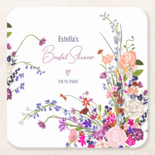 Moderne schicke wilde Blumen Schrift Brautparty Rechteckiger Pappuntersetzer