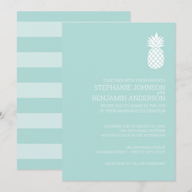Moderne Schieferstreifen Ananas Hochzeit Einladung (Vorne/Hinten)