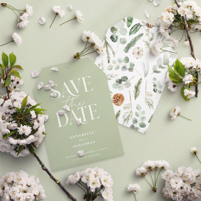 Moderne schlanke, elegante Wasserfarbe botanisch Save The Date (Von Creator hochgeladen)