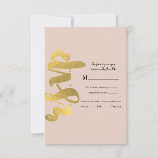 Moderne, schlanke Imitate Foil Gold Beige Hochzeit RSVP Karte (Vorderseite)