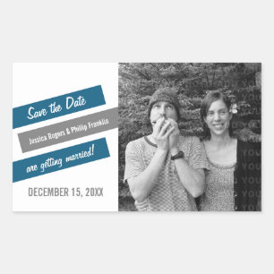 Moderne, schlanke Save the Date Aufkleber (blau/gr