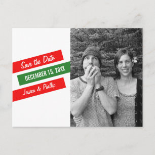 Moderne schlanke Save the Date Postkarte (rot/grün