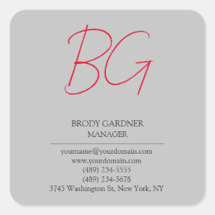 Moderne schlicht-minimalistisch-graue Monogramm-In Quadratischer Aufkleber