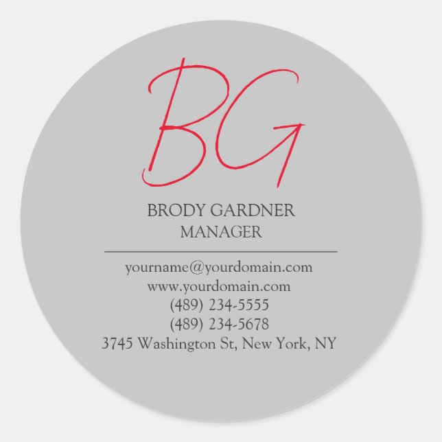 Moderne schlicht-minimalistisch-graue Monogramm-In Runder Aufkleber (Vorderseite)