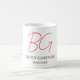 Moderne schlicht-minimalistische rote Monogramm-In Kaffeetasse