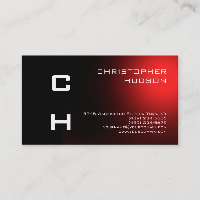 Moderne Schlichte Business Card Schwarz Rot Visitenkarte (Vorderseite)