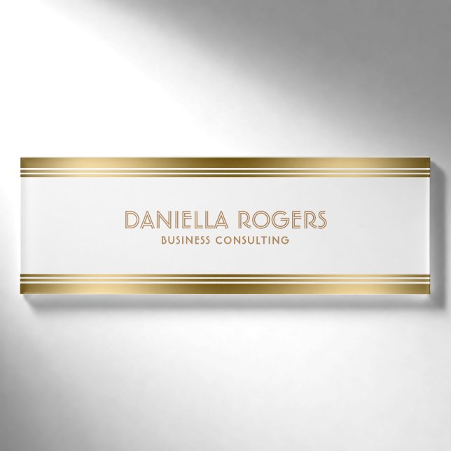 Moderne, schlichte Dekoration - Goldstreifen - Gre Namenschild (Vorderseite)