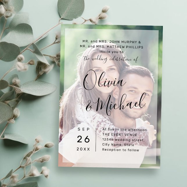 Moderne, schlichte Foto-Hochzeit Einladung (Modern simple elegant script photo wedding invitation)