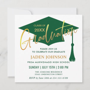 Moderne schlichte Golden Green Graduation Party Einladung