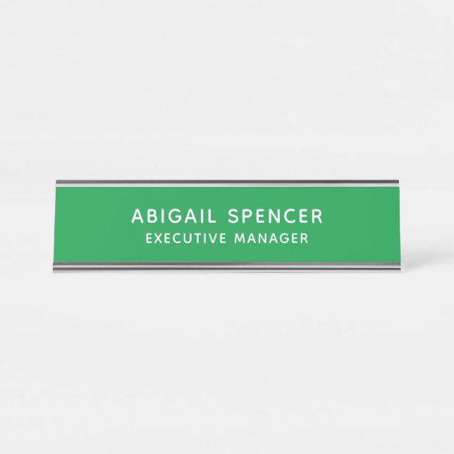 Moderne Schlichte Klasse Beruflich Kelly Green Schreibtischnamensplakette (Vorderseite )
