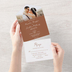 Moderne Schlichte Terracotta Foto UAwg Wedding All In One Einladung