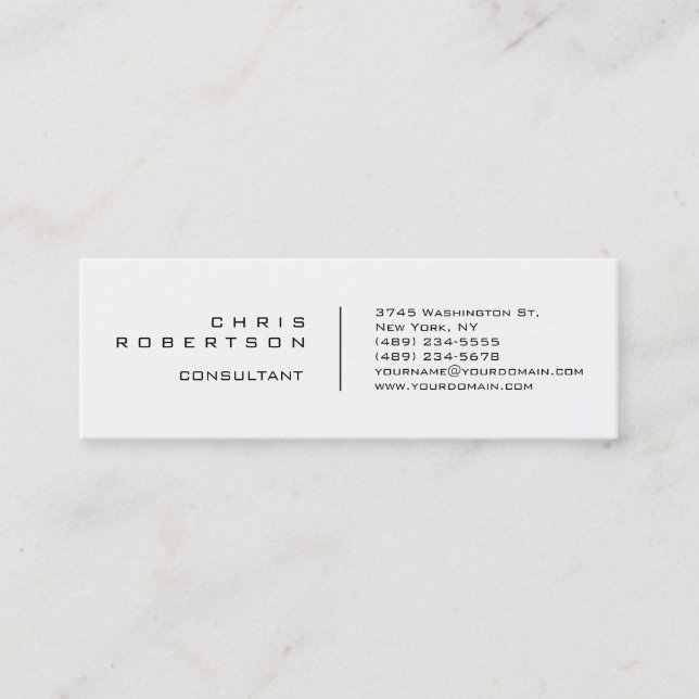 Moderne Schlichte White Skinny Business Card Mini Visitenkarte (Vorderseite)