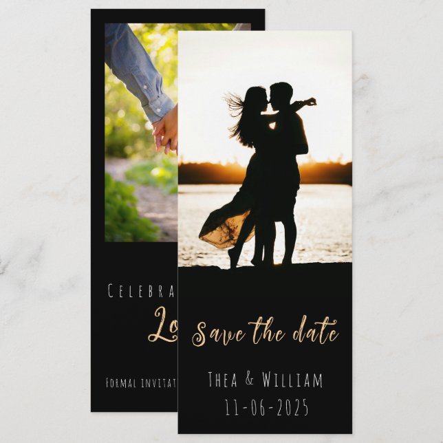 Moderne, schmale 2 Foto Save the Date Einladung (Vorne/Hinten)