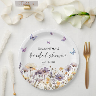 Moderne Schmetterlinge florales Lila Brautparty Pappteller