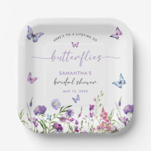 Moderne Schmetterlinge Lila Blumige Brautparty Pappteller