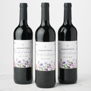 Moderne Schmetterlinge Lila Brautparty Weinetikett