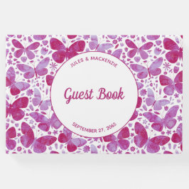Moderne Schmetterlinge Wasserfarbe Magenta Rosa Gästebuch