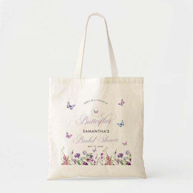 Moderne Schmetterlinge Wildblumen Brautparty Tragetasche (Vorne)