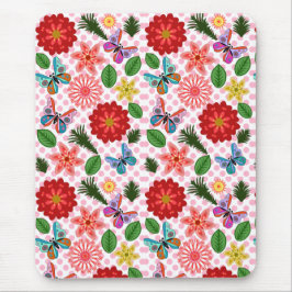 Moderne Schmetterlings-Blumen im Frühlingsgarten  Mousepad