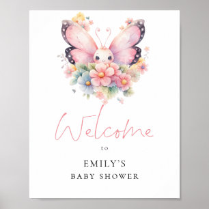 Moderne Schmetterlings-Blumen Willkommen Baby-Part Poster