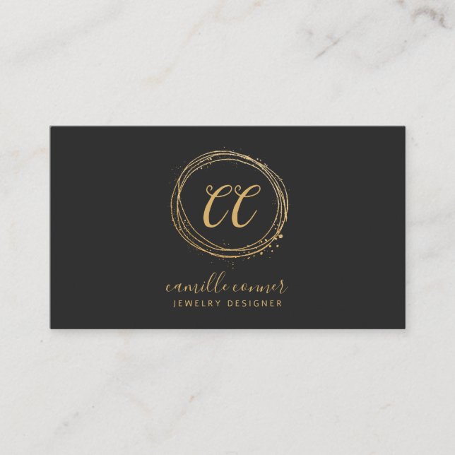 Moderne Schmuckdesigner Imitate Gold Foil Black Visitenkarte (Vorderseite)