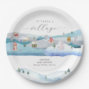 Moderne Schneebaby-Party im Winter Es braucht ein Pappteller