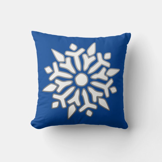 Moderne Schneeflocke auf Blau Kissen (Vorderseite)