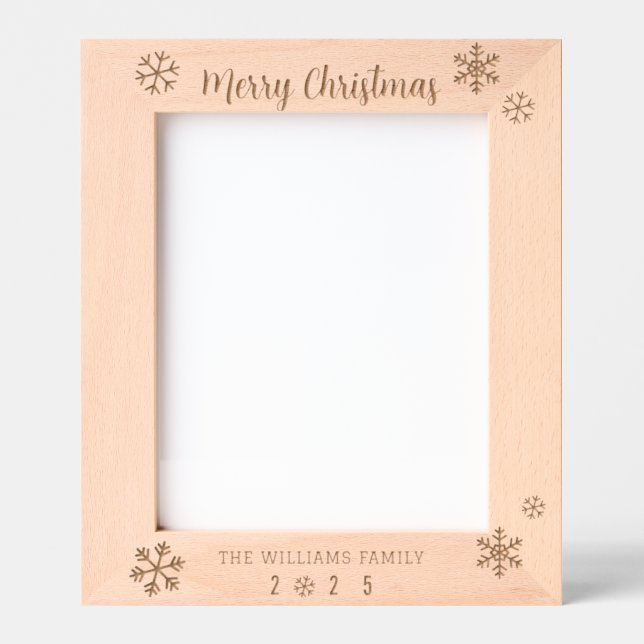 Moderne Schneeflocke Frohe Weihnachtsfamilie Jahr Geätzte Rahmen (Vorderseite)