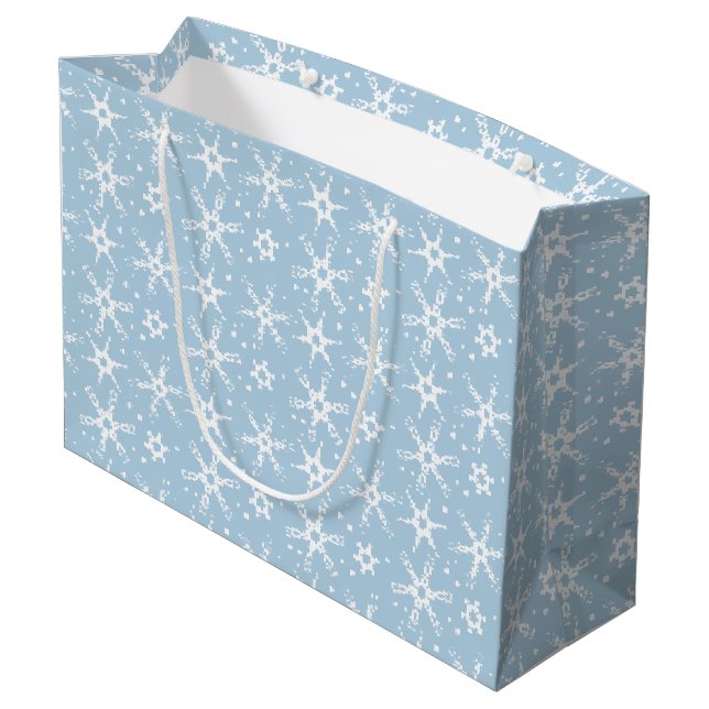 Moderne Schneeflocke-Geschenktasche Große Geschenktüte (Rückseite Schrägansicht)