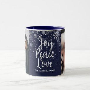 Moderne Schneeflocken-Feiertagsfoto und Name  Zweifarbige Tasse