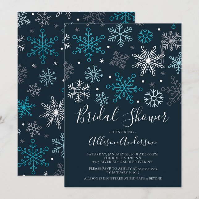 Moderne Schneeflocken Winter Bridal Dusche Einladu Einladung (Vorne/Hinten)