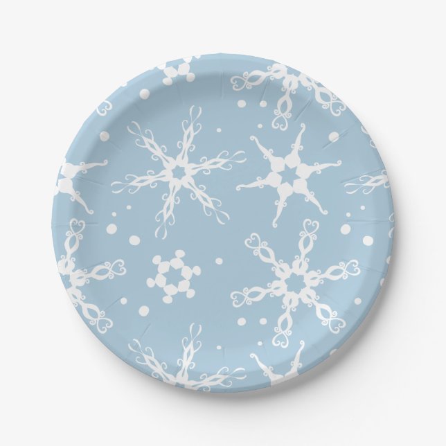 Moderne Schneeflocken Winterurlaub-Papierplatte Pappteller (Vorderseite)