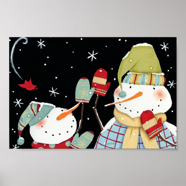 Moderne Schneemänner mit Mitten Poster (Vorne)