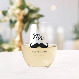 Moderne Schnurrbart Mr. Groom Hochzeit Weinglas Ohne Stiel
