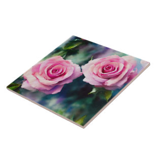 Moderne schöne Wasserfarbe rosa Rosen Kollektion Fliese