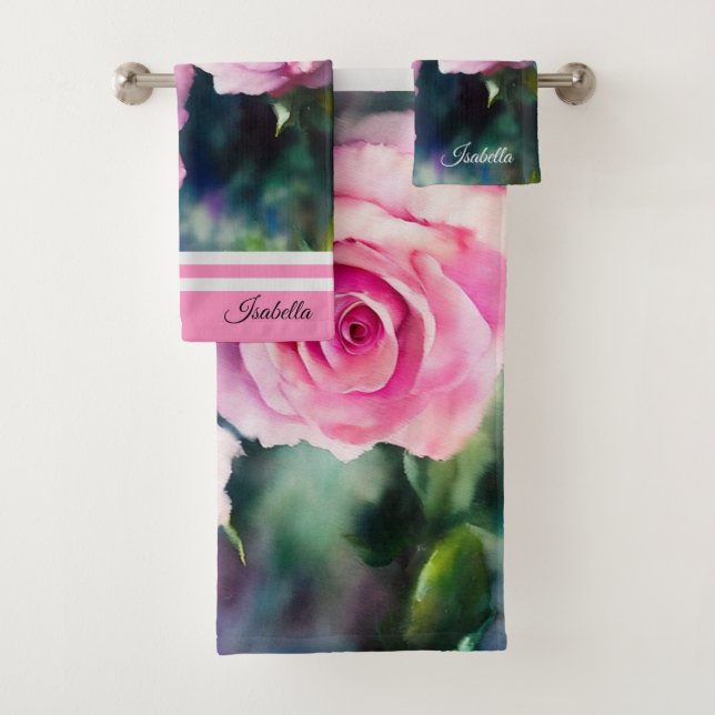 Moderne schöne Wasserfarben Rosensammlung Badhandtuch Set (Insitu)