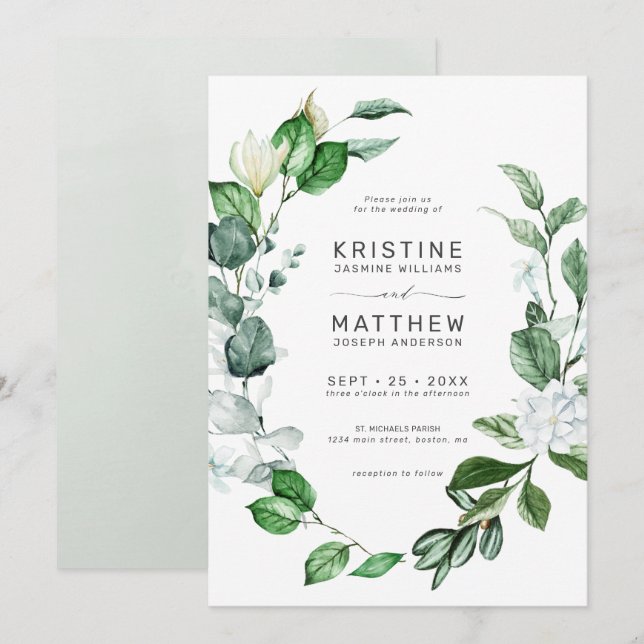Moderne Schöne Wiege Wreath White Floral Wedding I Einladung (Vorne/Hinten)