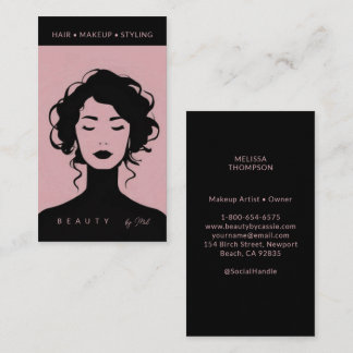 Moderne Schönheit Makeup Haar Nägel Rosa Schwarz Visitenkarte