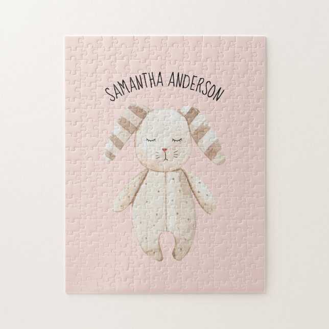 Moderne Schönheit Pastell Pink Bunny mit Namen (Vertikal)