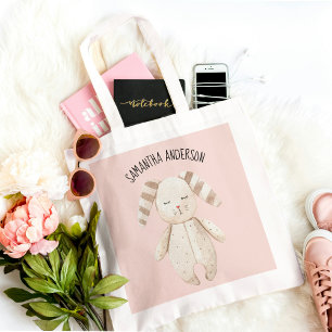 Moderne Schönheit Pastell Rosa Hase mit Namen Tragetasche
