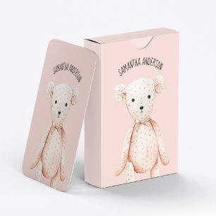 Moderne Schönheit Pastell Rosa Teddybär mit Namen Spielkarten