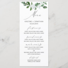Moderne Schönheitsgrün Weiße Blumenhochzeit Menükarte