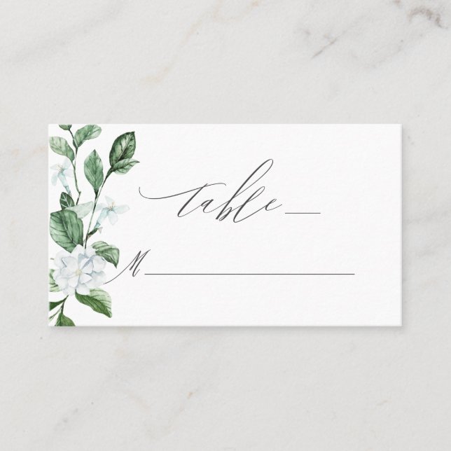 Moderne Schönheitsgrün Weiße Blumenhochzeit Platzkarte (Vorderseite)
