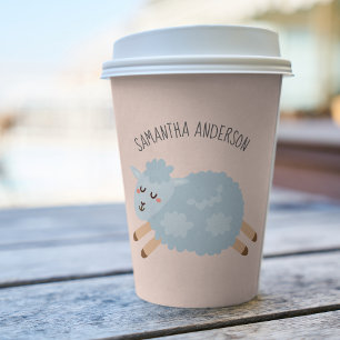 Moderne Schönheitspastel rosa Schafe und Name der Pappbecher