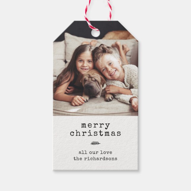 Moderne Schreibmaschine | Holiday Foto Black Gingh Geschenkanhänger (Vorderseite)