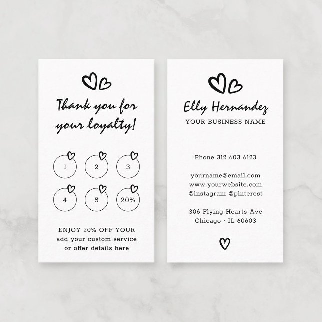 Moderne Schreibmaschine hört schwarz vertikal Treuekarte (Modern Script and Typewriter Font Mix with Heart Elements and Heart Logo Black Vertical Loyalty Card)