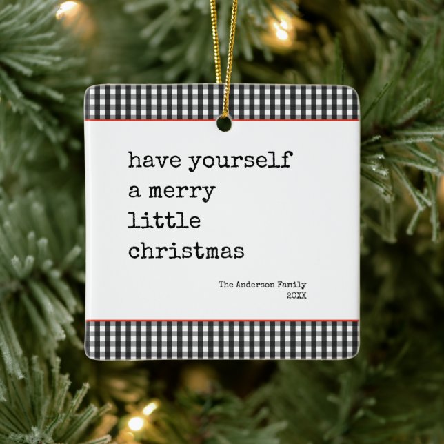 Moderne Schreibmaschine Merry Little Christmas Kar Keramikornament (Baum)